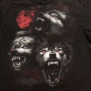 Vintage Three Wolf Demonic Possessed Rancid Red Moon Viscous T-shirt Black 2XL